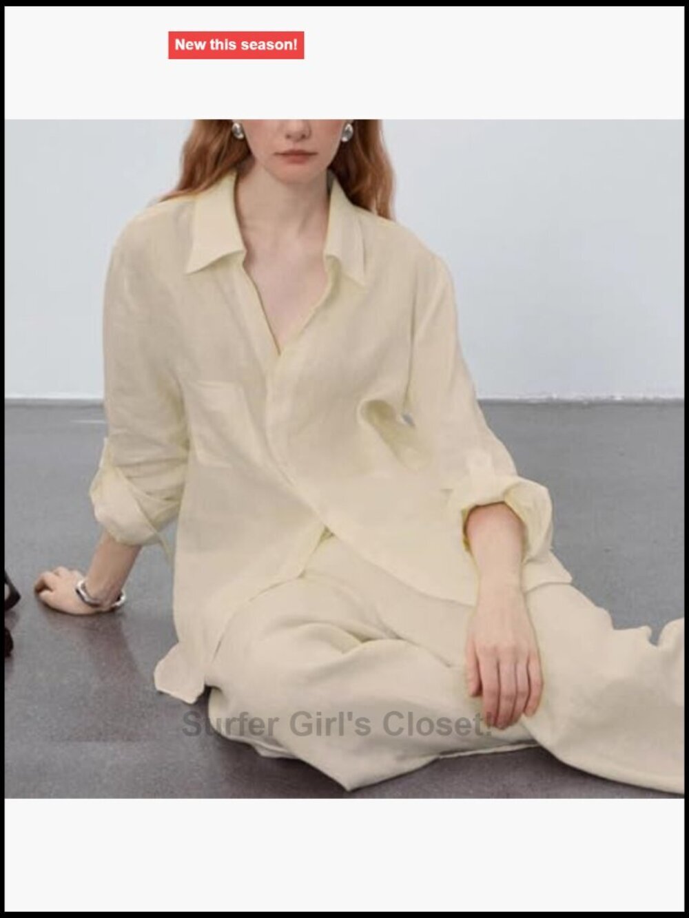 Women's Linen Blend 2 Piece Set Long Sleeve Button Down Shirt & Wide Leg Pants - Picture 4 of 7